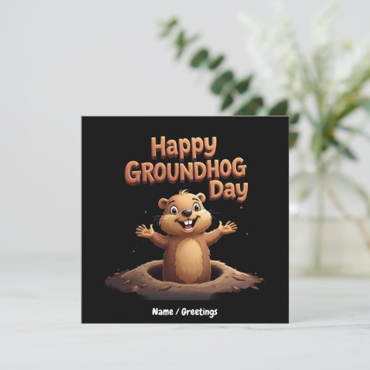 Happy Groundhog Day Celebrate mit Spaß, Spaß Einladung (Stehend Vorderseite)