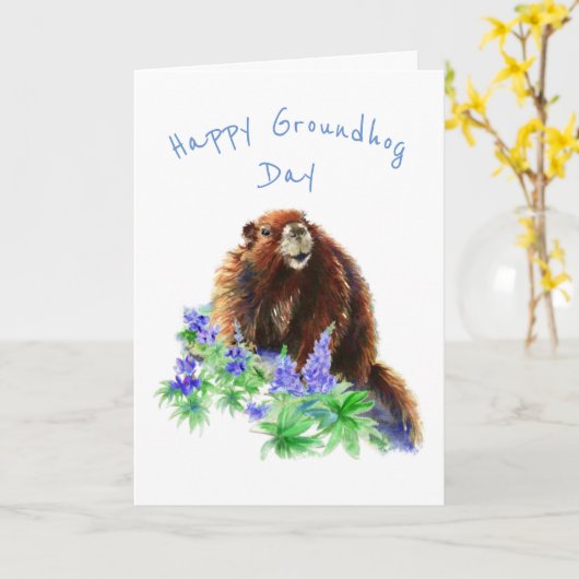 Happy Groundhog Day Fun Spring Animal Water Farbe Karte (Gelbe Blume)