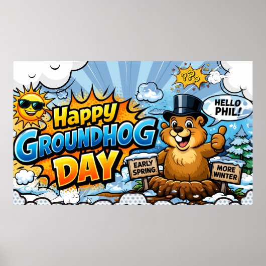 Happy Groundhog Day  Funny Backdrop Poster (Vorne)