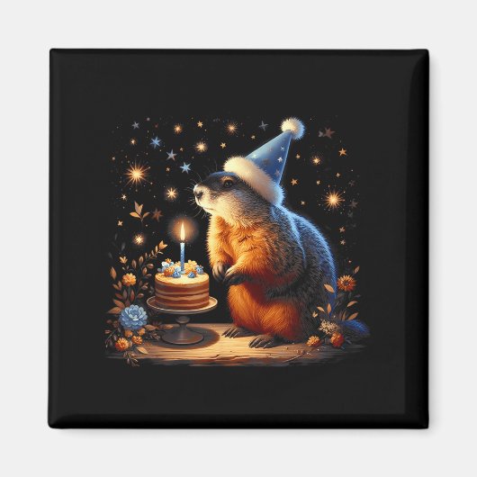 Happy Groundhog Day Ground Hog With Birthday Cake  Magnet (Vorne)