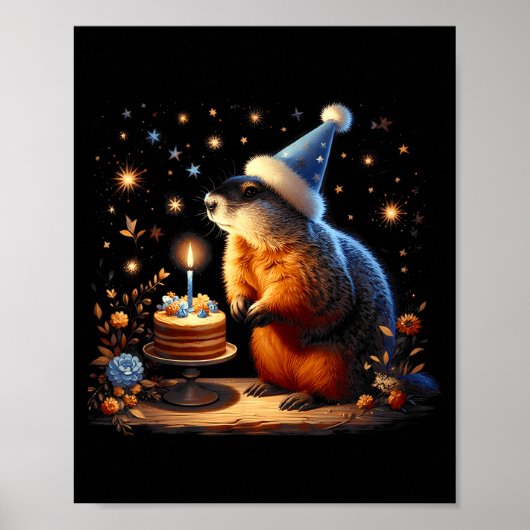 Happy Groundhog Day Ground Hog With Birthday Cake  Poster (Vorne)