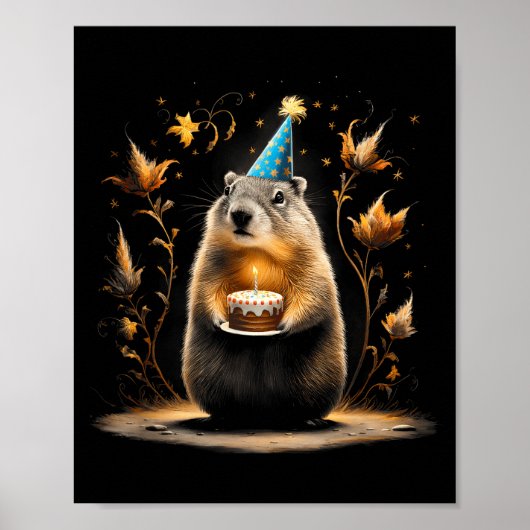Happy Groundhog Day Ground Hog With Birthday Cake  Poster (Vorne)