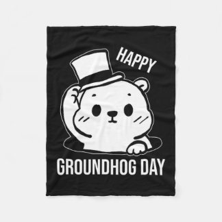 Happy Groundhog Day Line Art Fleecedecke