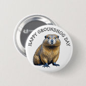 Happy Groundhog Day Niedlich Holiday Button (Vorne & Hinten)