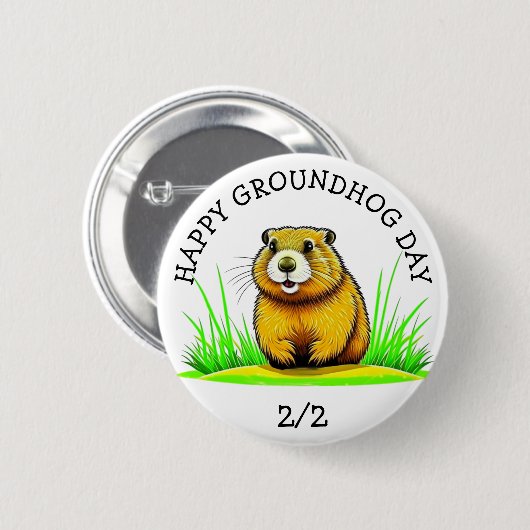 Happy Groundhog Day Niedlich Holiday Button (Vorne & Hinten)