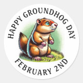 Happy Groundhog Day | Niedlich Woodchuck Runder Aufkleber (Vorderseite)