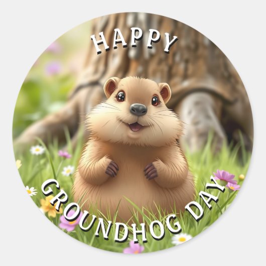 Happy Groundhog Day | Niedlich Woodchuck Runder Aufkleber (Vorderseite)