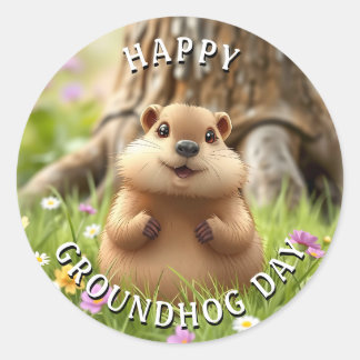 Happy Groundhog Day | Niedlich Woodchuck Runder Aufkleber