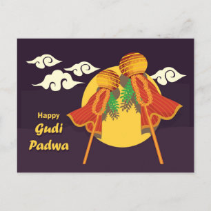 Happy Gudi Padwa, die Gudi aufziehen Einladungspostkarte