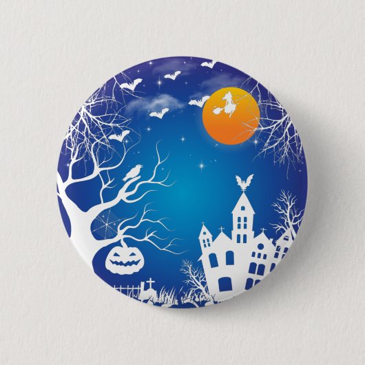 Happy Hal Kürbis Hexen Spuk Haus T-S Button (Vorderseite)