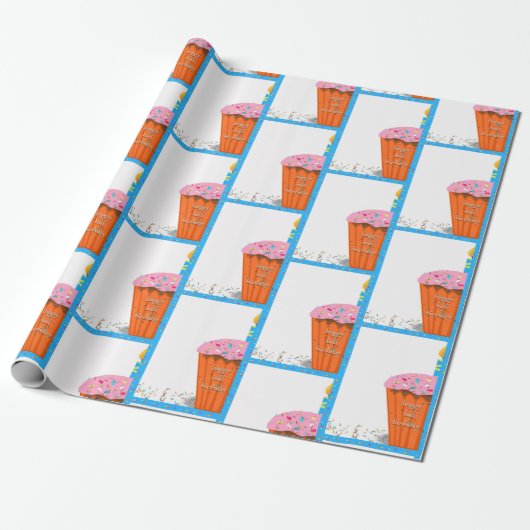 Happy Half Geburtstag Cupcake Geschenkpapier (Ungerollt)