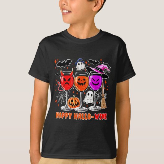 Happy Hallo-wine Funny Halloween Gl Wine Drinking  T-Shirt (Vorderseite)