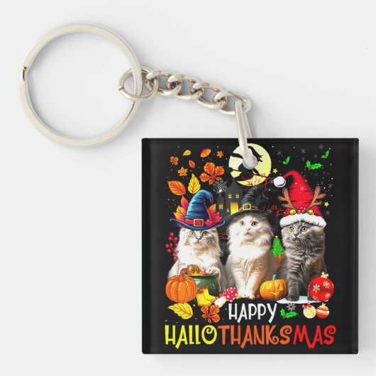 Happy HalloDankeMas Cats Schlüsselanhänger (Vorderseite)