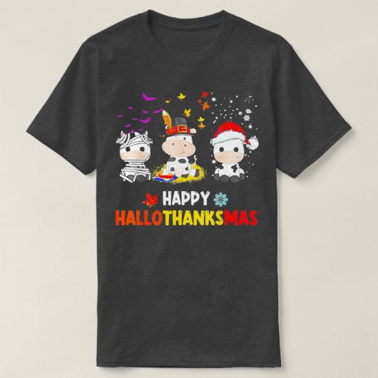 Happy HalloDankeMas Santa Cow Halloween Thanksgiv T-Shirt (Design vorne)