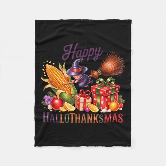 Happy Hallothankmas Witch Cornucoa Fleecedecke (Vorderseite)