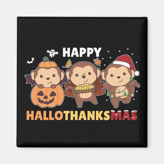 Happy Hallothanksmas Affen Weihnachtsaffe Magn Magnet (Vorne)