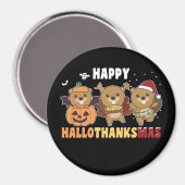 Happy Hallothanksmas Beaver Christmas Beaver Magne Magnet (Vorderseite/Rückseite)