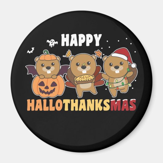 Happy Hallothanksmas Beaver Christmas Beaver Magne Magnet (Vorne)