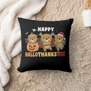 Happy Hallothanksmas Biber Weihnachtsbäume Kissen