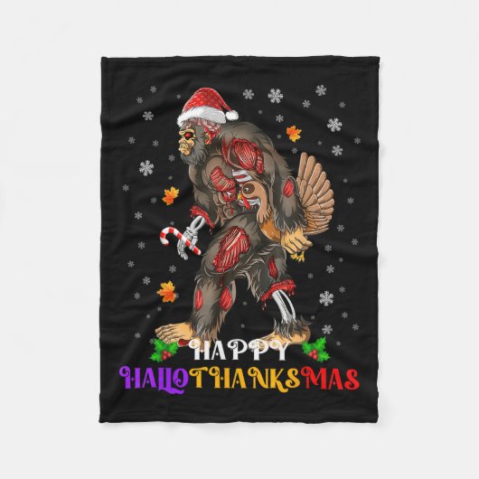 Happy Hallothanksmas Bigfoot Halloween Thanksgivin Fleecedecke (Vorderseite)