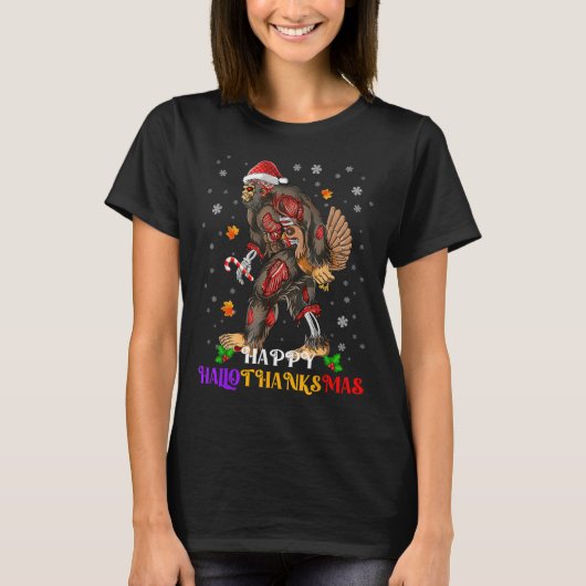 Happy Hallothanksmas Bigfoot Halloween Thanksgivin T-Shirt (Vorderseite)