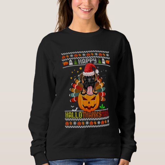 Happy Hallothanksmas Boxer Dog Santa Pumpkin Turke Sweatshirt (Vorderseite)