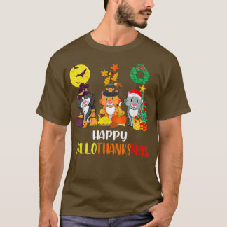 Happy Hallothanksmas Cat Halloween Danke T-Shirt