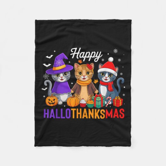 Happy Hallothanksmas Cat Halloween Thanksgiving Ch Fleecedecke (Vorderseite)