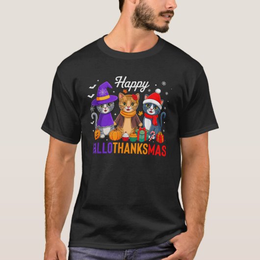 Happy Hallothanksmas Cat Halloween Thanksgiving Ch T-Shirt (Vorderseite)