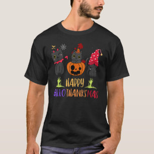 Happy Hallothanksmas Cat Vampire Weihnachtsmannmüt T-Shirt
