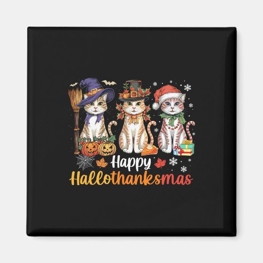 Happy Hallothanksmas Cats Halloween Erntedank C Magnet (Vorne)