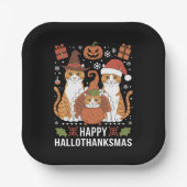 Happy Hallothanksmas Cats Halloween Pappteller (Vorderseite)