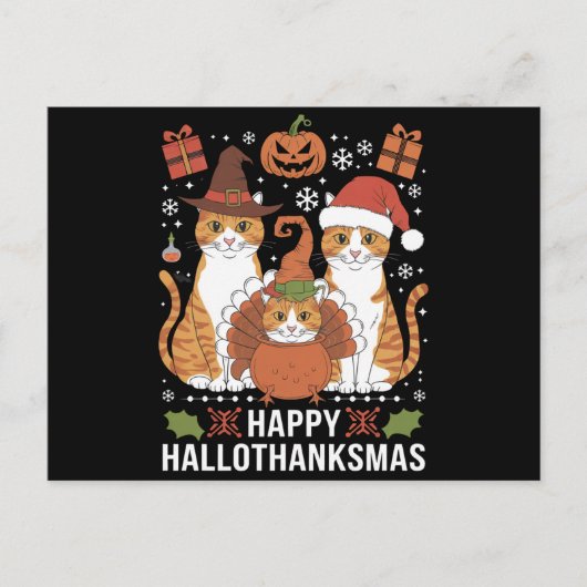 Happy Hallothanksmas Cats Halloween Postkarte (Vorderseite)