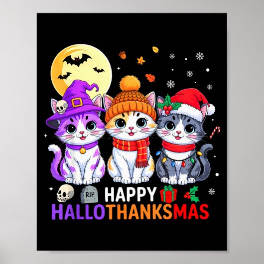Happy Hallothanksmas Cats Halloween Thanksgiving C Poster (Vorne)