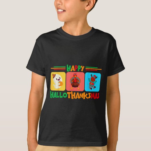 Happy Hallothanksmas Christmas And Thanksgiving T-Shirt (Vorderseite)