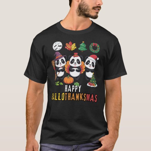 Happy Hallothanksmas Christmas Halloween, Panda Th T-Shirt (Vorderseite)