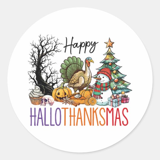 Happy Hallothanksmas Clipart Runder Aufkleber (Vorderseite)