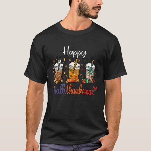 Happy Hallothanksmas Coffee Halloween Thanksgiving T-Shirt (Vorderseite)