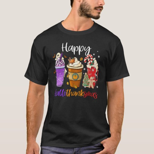 Happy Hallothanksmas Coffee Latte Halloween Thanks T-Shirt (Vorderseite)