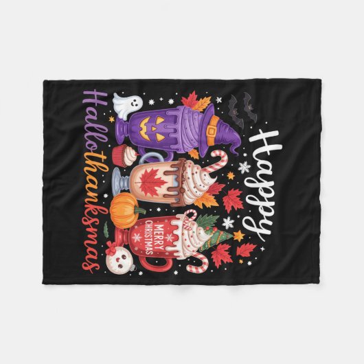 Happy Hallothanksmas Coffee Lover Halloween Merry  Fleecedecke (Vorderseite (Horizontal))