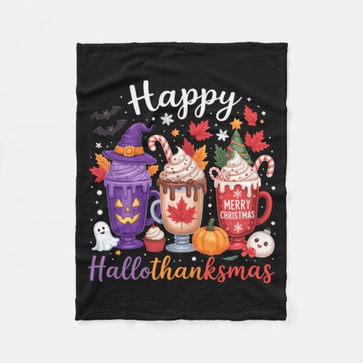 Happy Hallothanksmas Coffee Lover Halloween Merry Fleecedecke (Vorderseite)