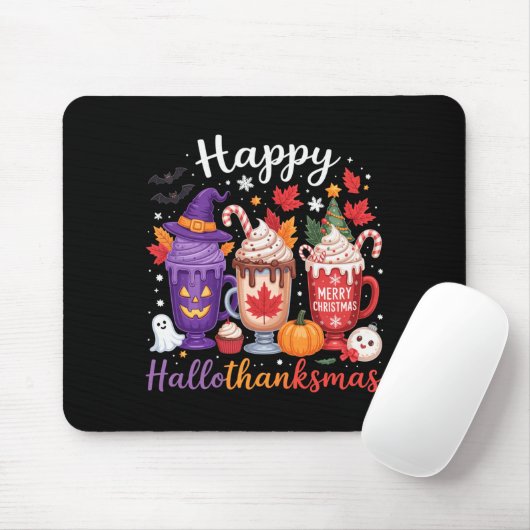 Happy Hallothanksmas Coffee Lover Halloween Merry  Mousepad (Mit Mouse)