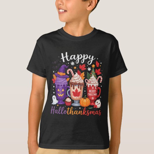 Happy Hallothanksmas Coffee Lover Halloween Merry T-Shirt (Vorderseite)