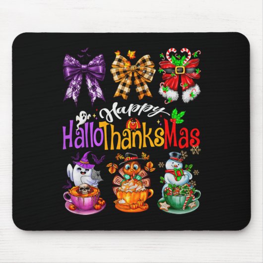 Happy Hallothanksmas Coquette Bow Coffee Latte Can Mousepad (Vorne)