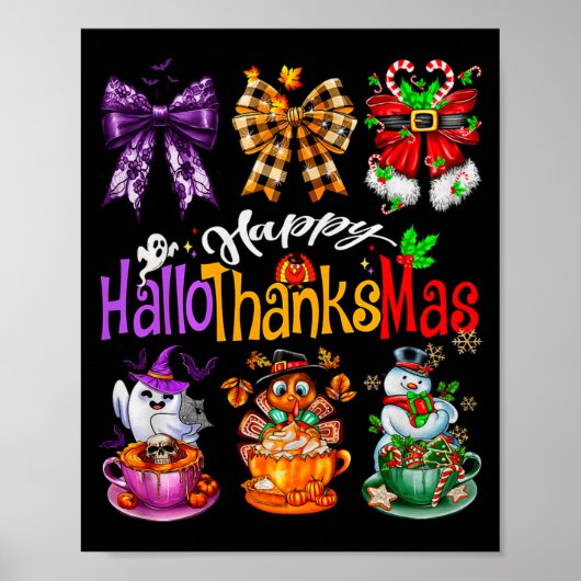 Happy Hallothanksmas Coquette Bow Coffee Latte Can Poster (Vorne)