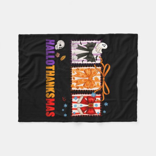 Happy Hallothanksmas Coquette Bows Halloween Danke Fleecedecke (Vorderseite (Horizontal))