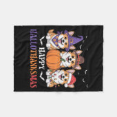 Happy Hallothanksmas Corgi Dogs Halloween Christma Fleecedecke (Vorderseite (Horizontal))