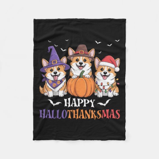 Happy Hallothanksmas Corgi Dogs Halloween Christma Fleecedecke (Vorderseite)