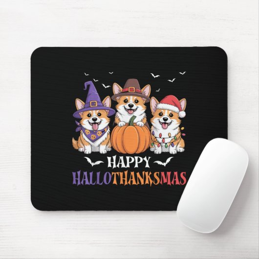 Happy Hallothanksmas Corgi Dogs Halloween Christma Mousepad (Mit Mouse)