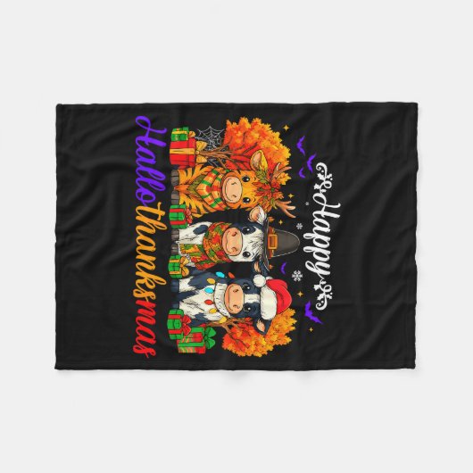 Happy Hallothanksmas Cows For Farmer Fleecedecke (Vorderseite (Horizontal))